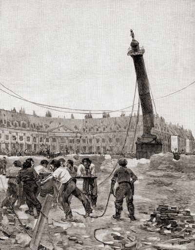 Abbattimento della Colonna Vendôme durante la Comune di Parigi, Parigi, Francia nel 1871, da The Century Illustrated Monthly Magazine, pubblicato nel 1884 da Francis Coates Jones